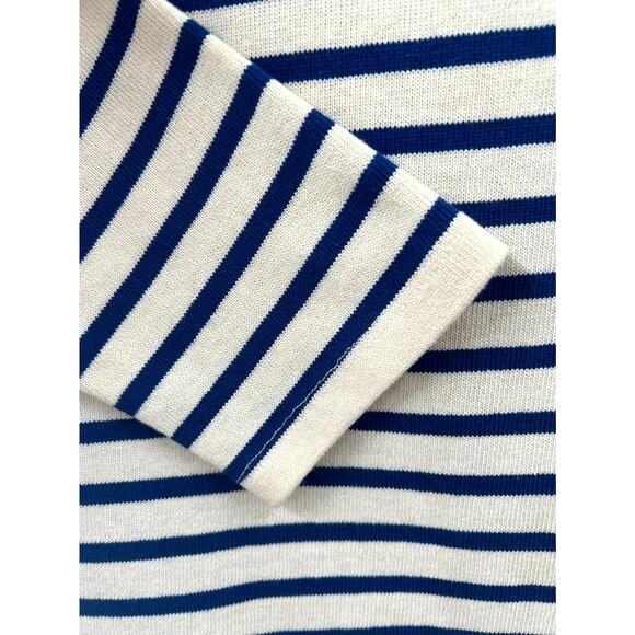 Milly Women's Blue Cream Striped Cotton Boat Neck Long Sleeve Tunic Top Size P - Picture 5 of 9